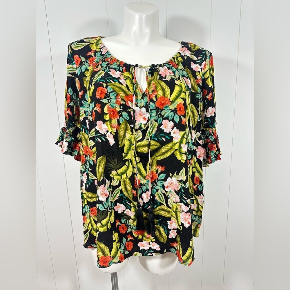NEW Jessica Simpson Sz 2X 2Piece Set Crop Pants + V-Neck Top Island Wild Flower
